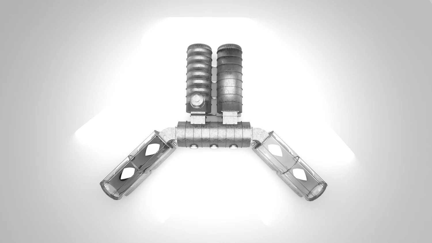 Top view of the Y-shaped habitat with two parallel steel service modules.